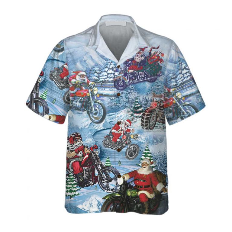 Motorcycle Driving With Santa On Christmas Hawaiian Shirt