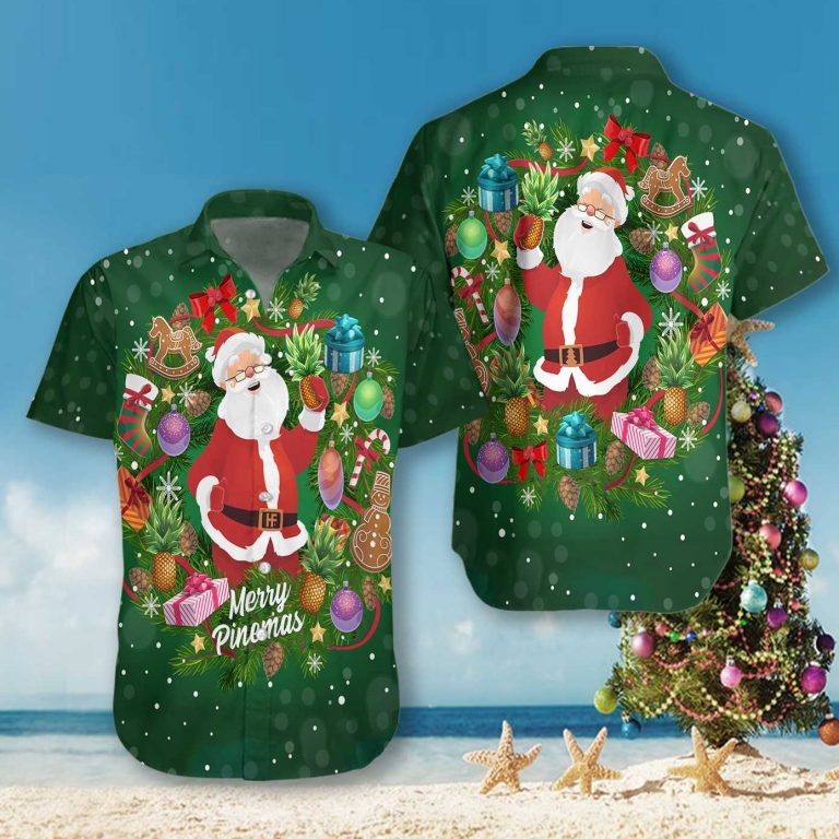 Pineapple Santa Wreath Hawaiian Shirt