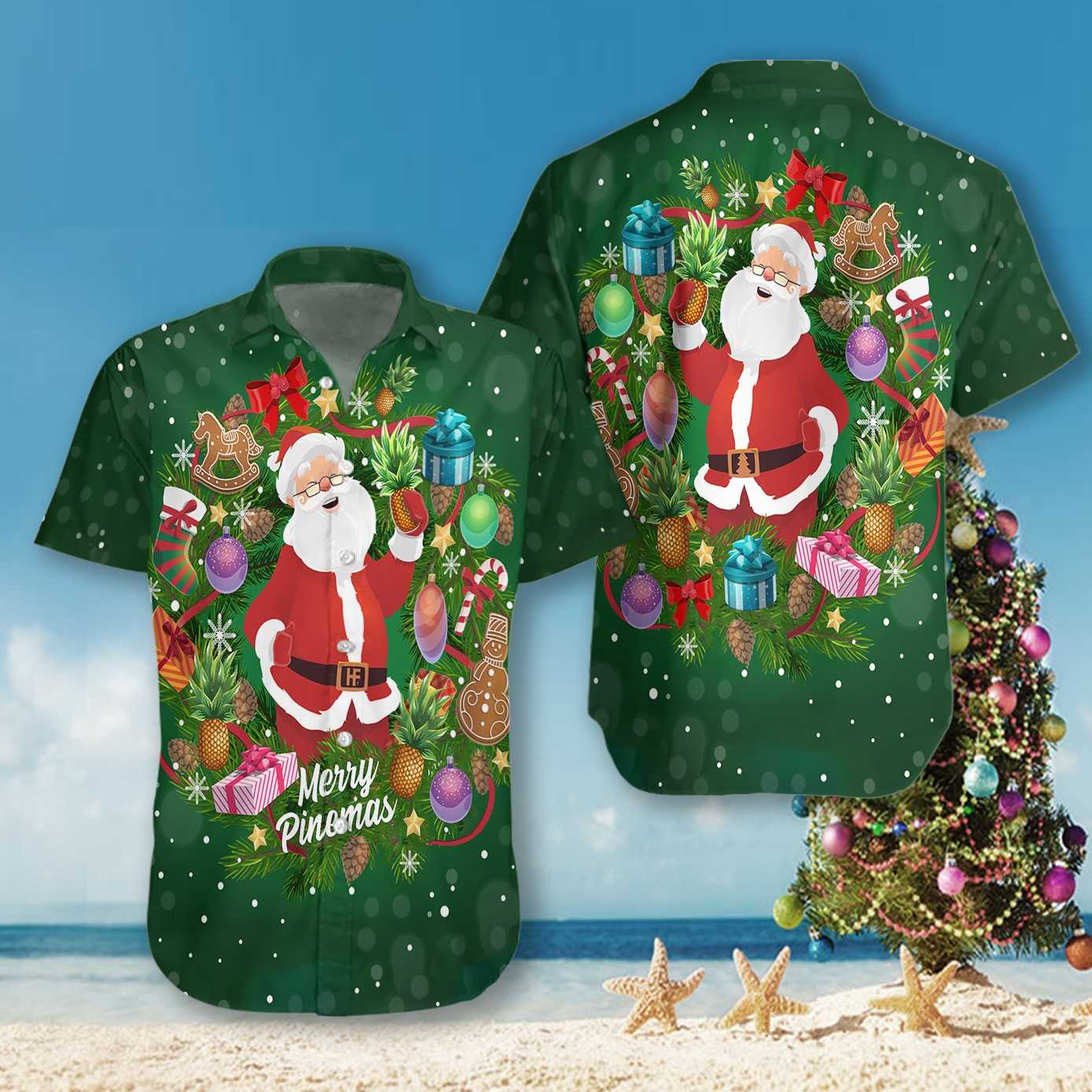 Pineapple Santa Wreath Hawaiian Shirt – Saleoff 061121