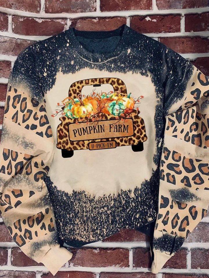Pumpkin Farm Truck Leopard Bleached Sweater