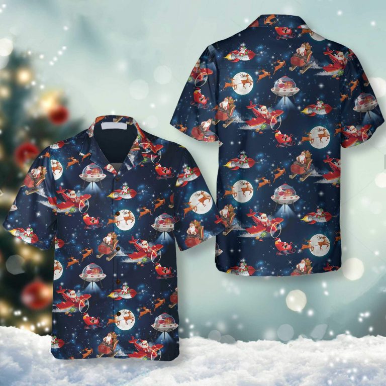 Santa Claus And Reindee In Space Christmas Hawaiian Shirt