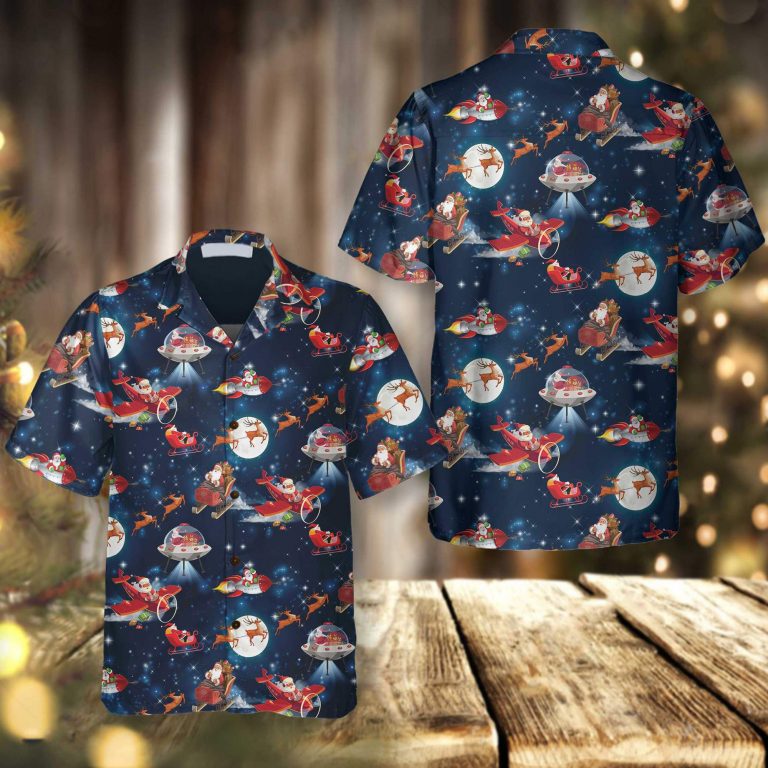 Santa Claus And Reindee In Space Christmas Hawaiian Shirt