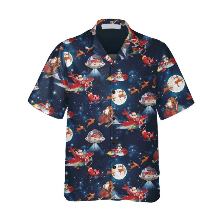 Santa Claus And Reindee In Space Christmas Hawaiian Shirt