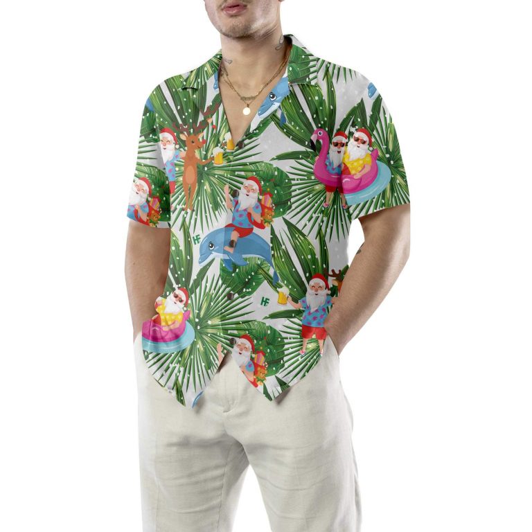 Santa Claus With Dolphin Tropical Christmas Hawaiian Shirt