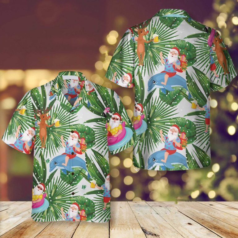 Santa Claus With Dolphin Tropical Christmas Hawaiian Shirt