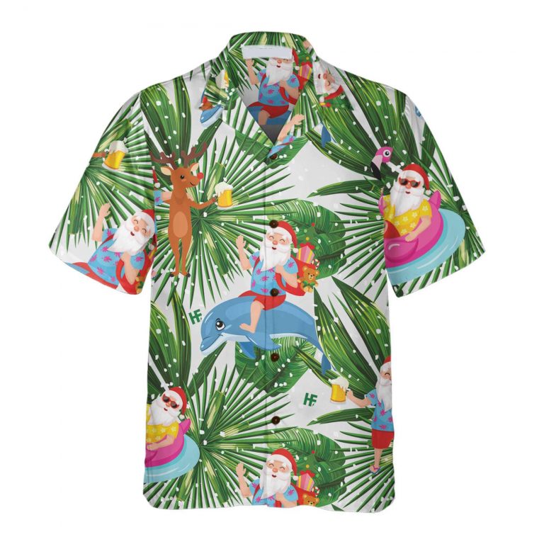 Santa Claus With Dolphin Tropical Christmas Hawaiian Shirt