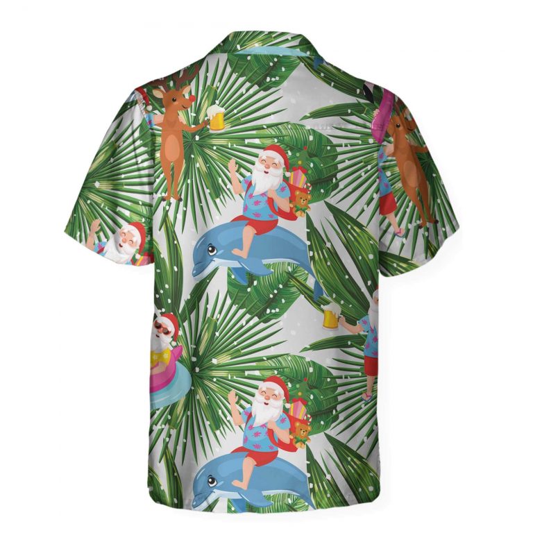 Santa Claus With Dolphin Tropical Christmas Hawaiian Shirt