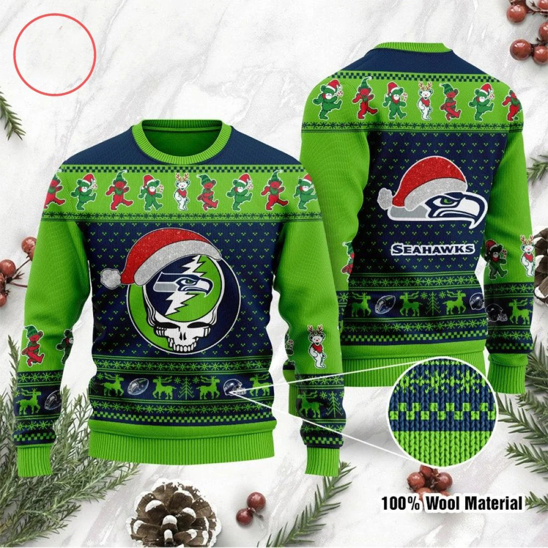 Seattle Seahawks Grateful Dead Skull And Bears Ugly Christmas Sweater – Saleoff 091121