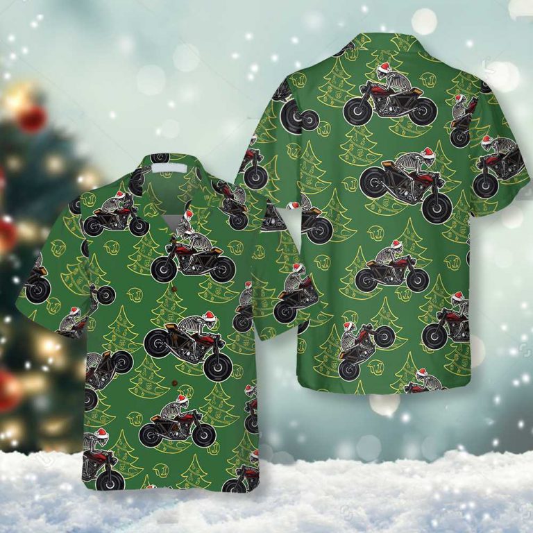 Skeleton Riding Motorcycle Christmas Hawaiian Shirt