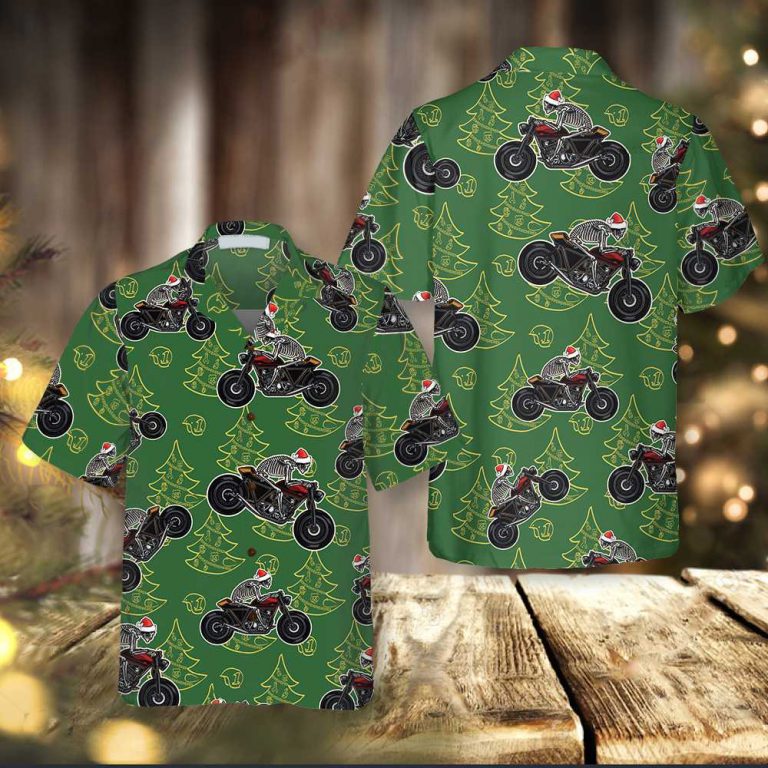 Skeleton Riding Motorcycle Christmas Hawaiian Shirt