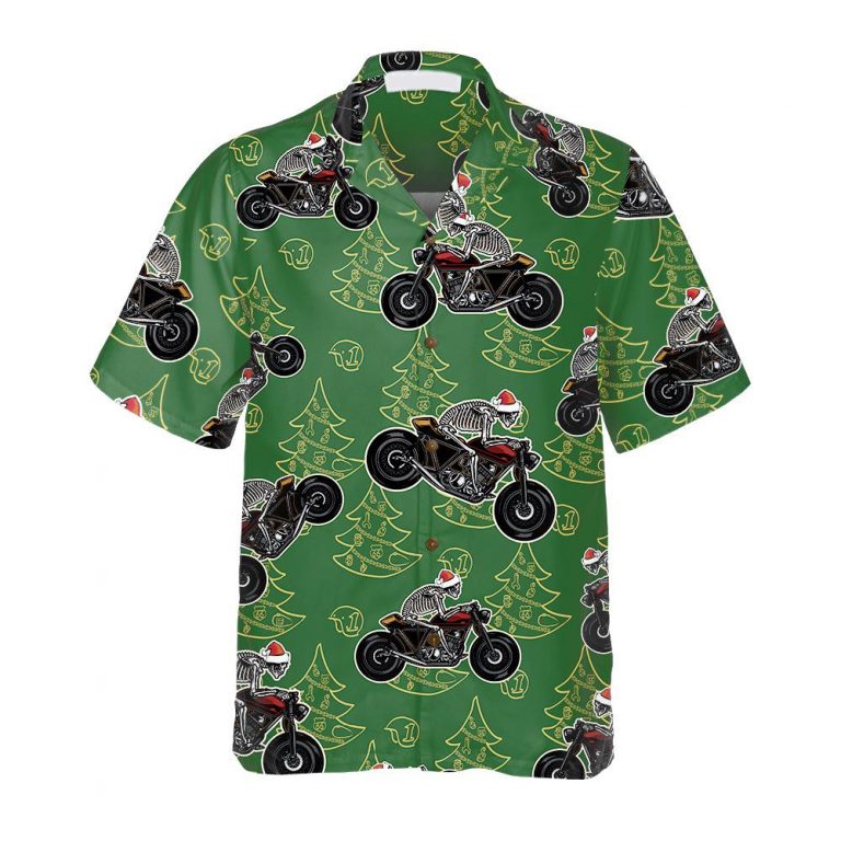 Skeleton Riding Motorcycle Christmas Hawaiian Shirt