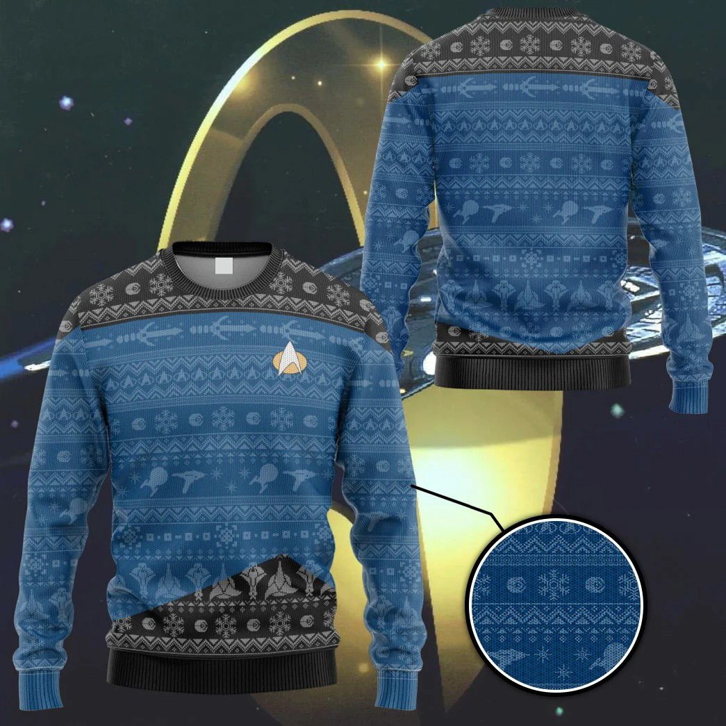 Star Trek trek the halls blue ugly christmas sweater