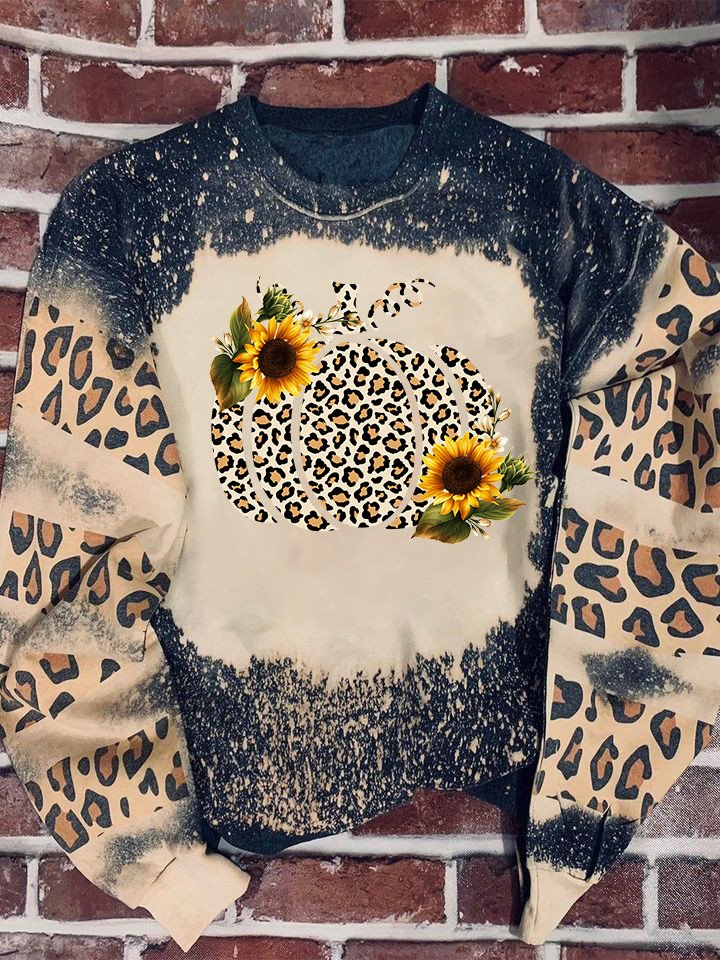 Sunflower Pumpkin Leopard Bleached Sweater