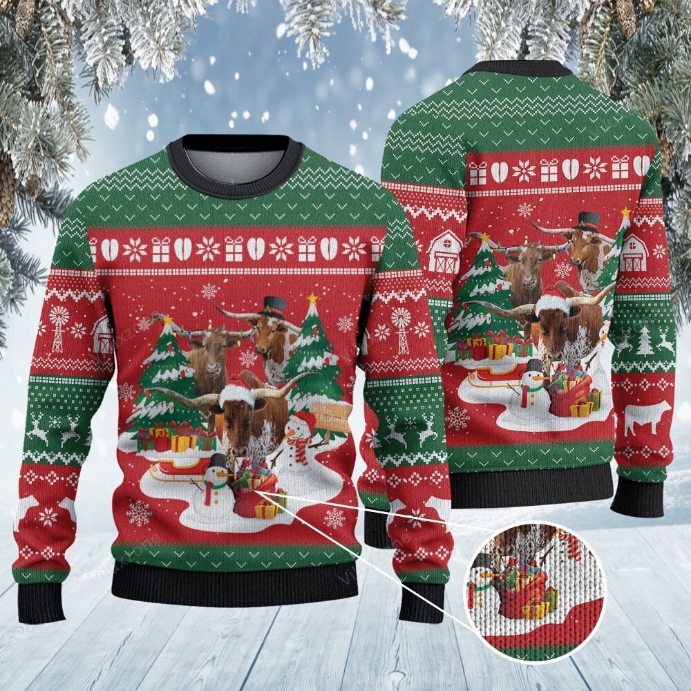 Texas Longhorn cattle lovers christmas gift all over print sweater
