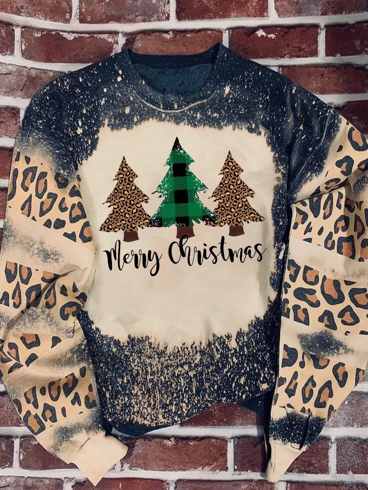 Three Of Xmas Trees Leopard Bleached Sweater – Saleoff 081121