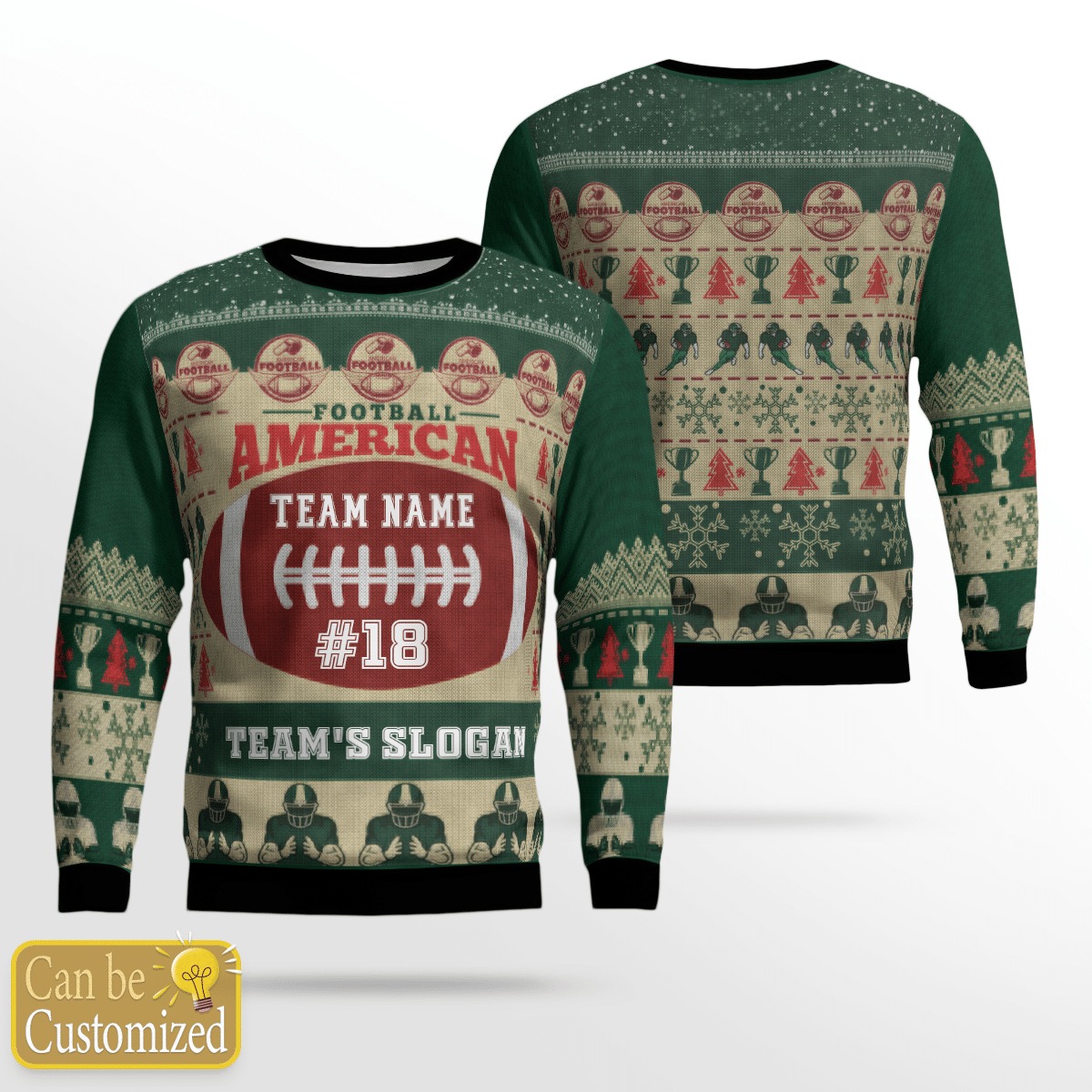Vintage Football American personalized name slogan and number ugly christmas sweater