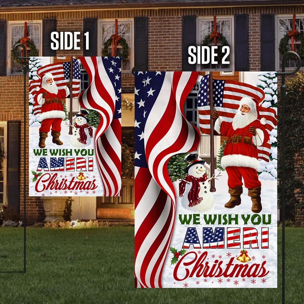 We Wish You Ameri Christmas Santa Claus US Flag