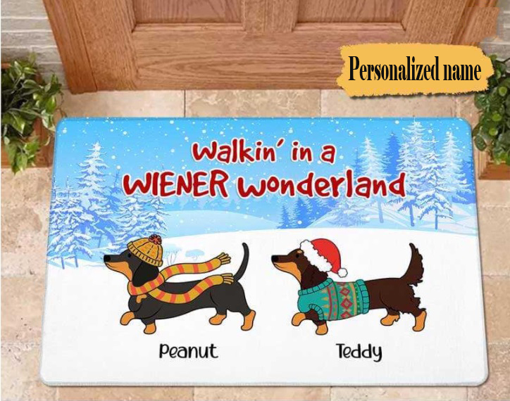 Wiener Wonderland christmas dachshund personalized doormat