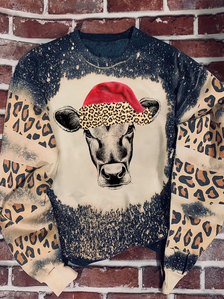 Xmas Cow Leopard Bleached Sweater