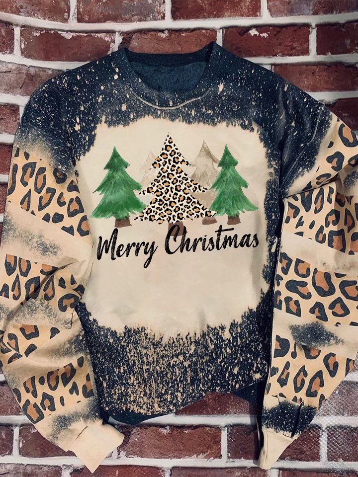 Xmas Pinetrees Leopard Bleached Sweater