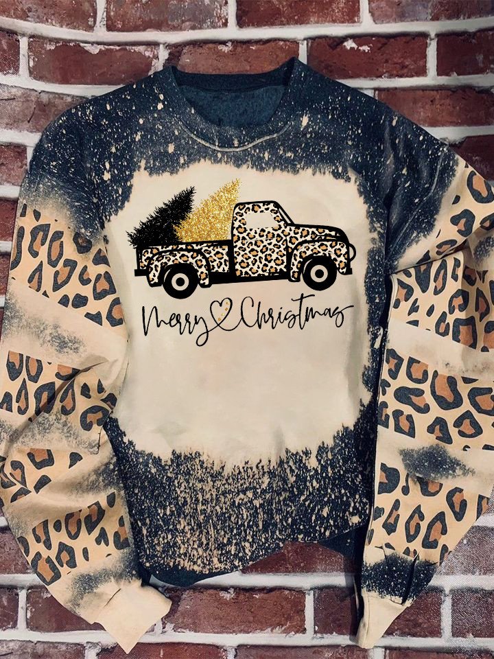 Xmas Truck Leopard Bleached Sweater
