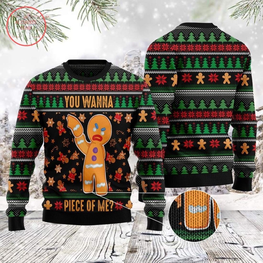 You wanna piece of me gingerbread man ugly christmas sweater