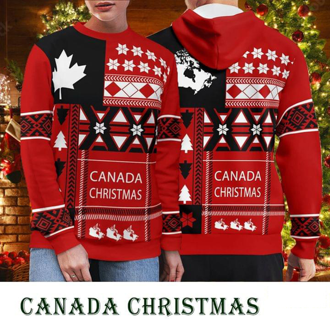 Canada christmas maple leaf maps sweater