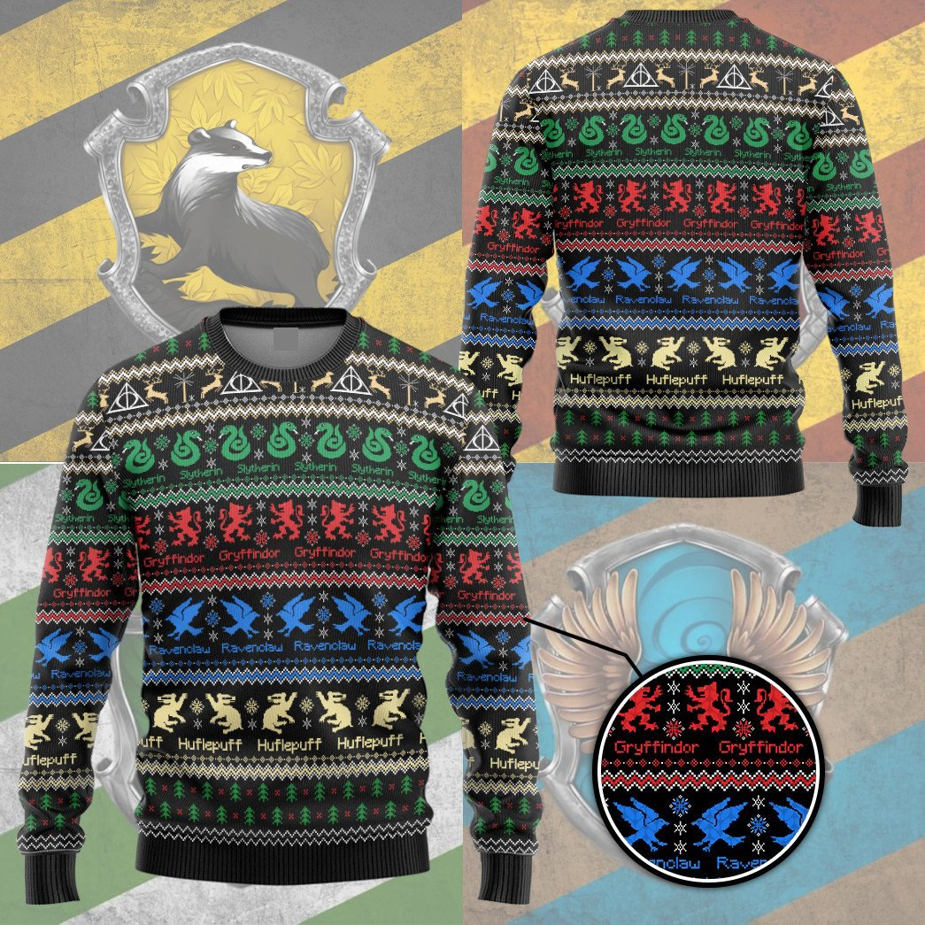 Harry Potter Hogwarts house crest holiday ugly christmas custom ugly sweater