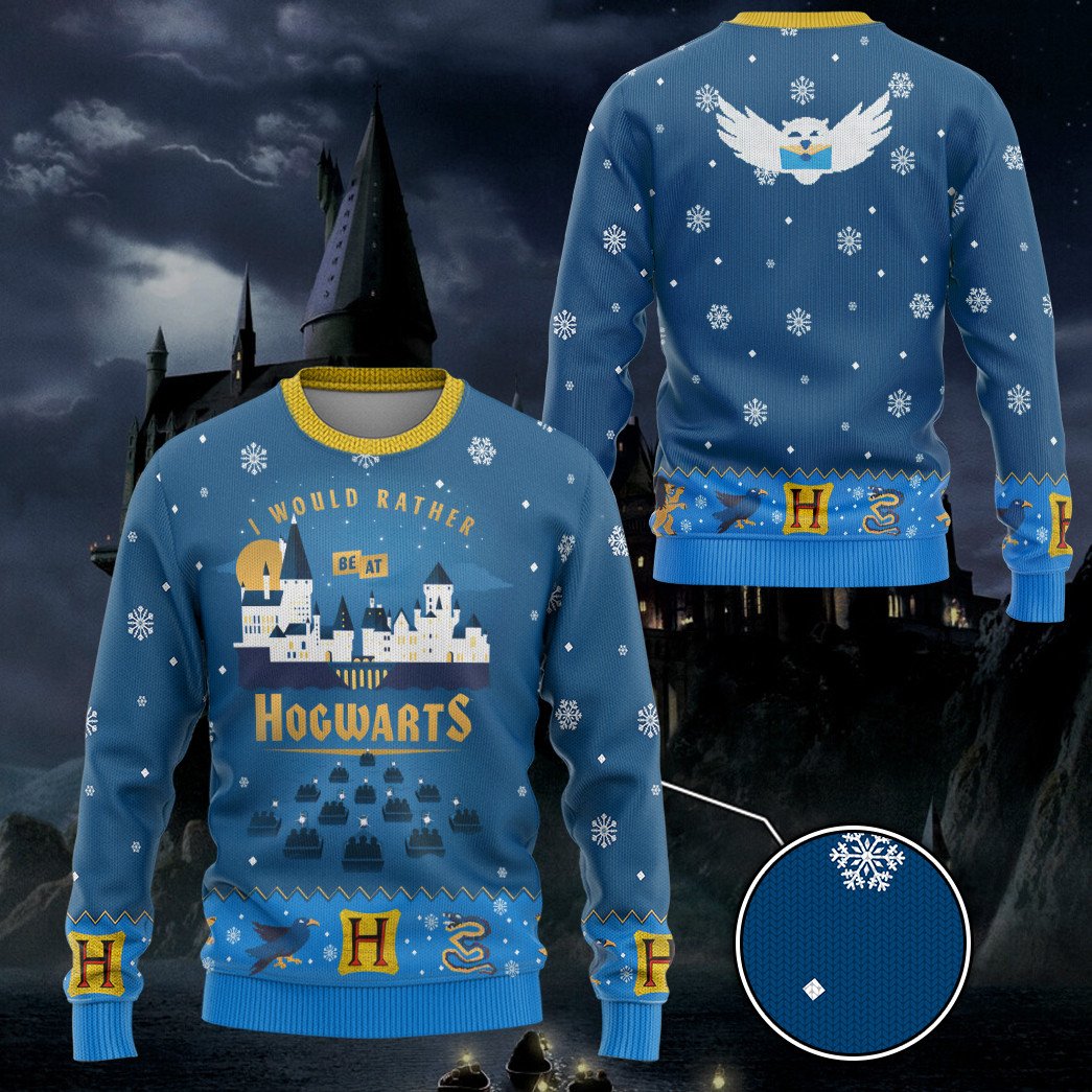 Harry Potter I would rather be at Hogwarts ugly christmas custom ugly sweater