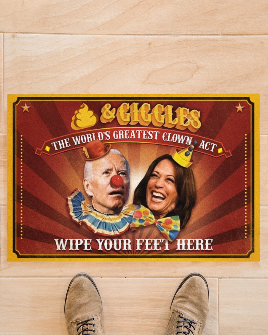 Joe Biden Kamala Harris The world's greatest clown act Wipe your feet here Shit and giggles doormat