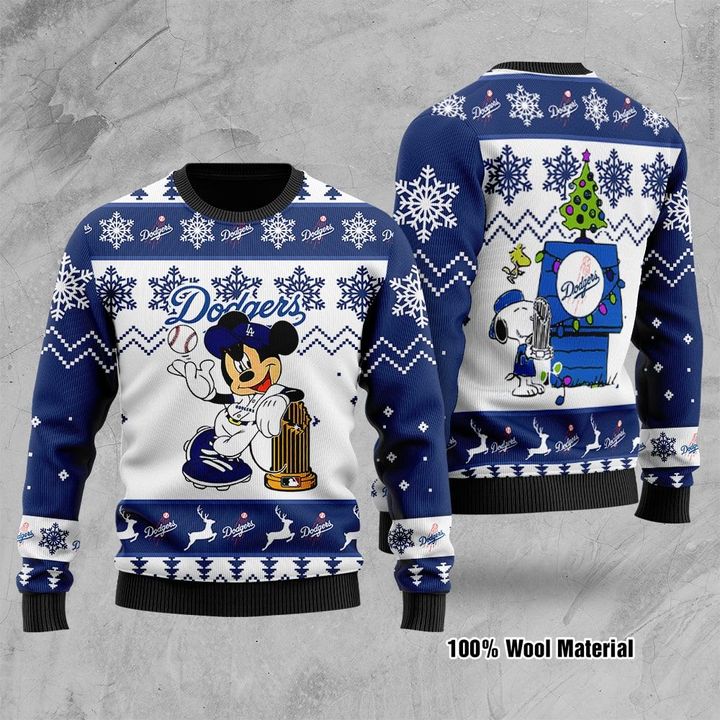 [ COOL ] Los Angeles Dodgers MLB Mickey mouse Snoopy christmas wool sweater – Saleoff 251221