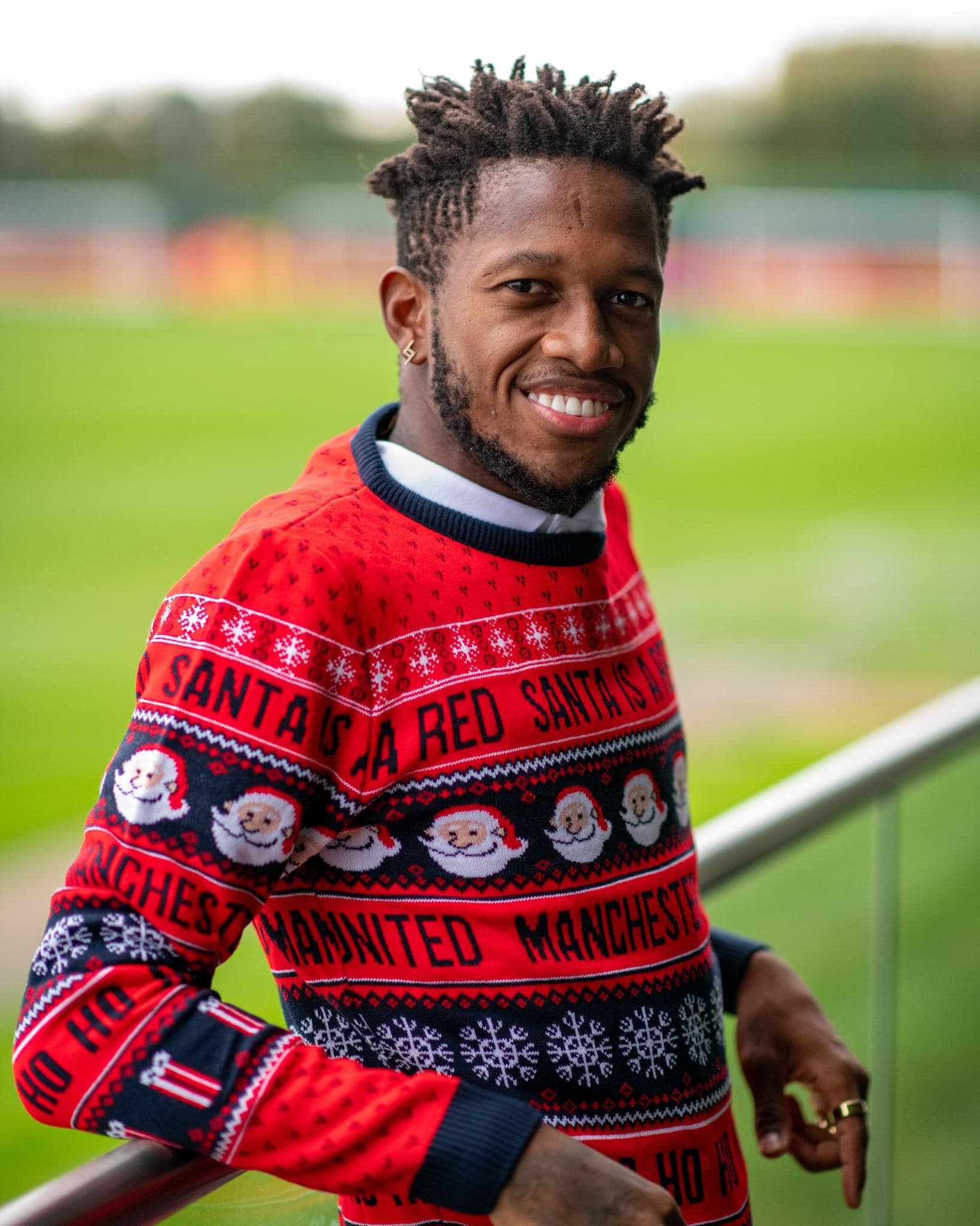 Manchester United Santa is red Fred wearing ugly christmas sweater