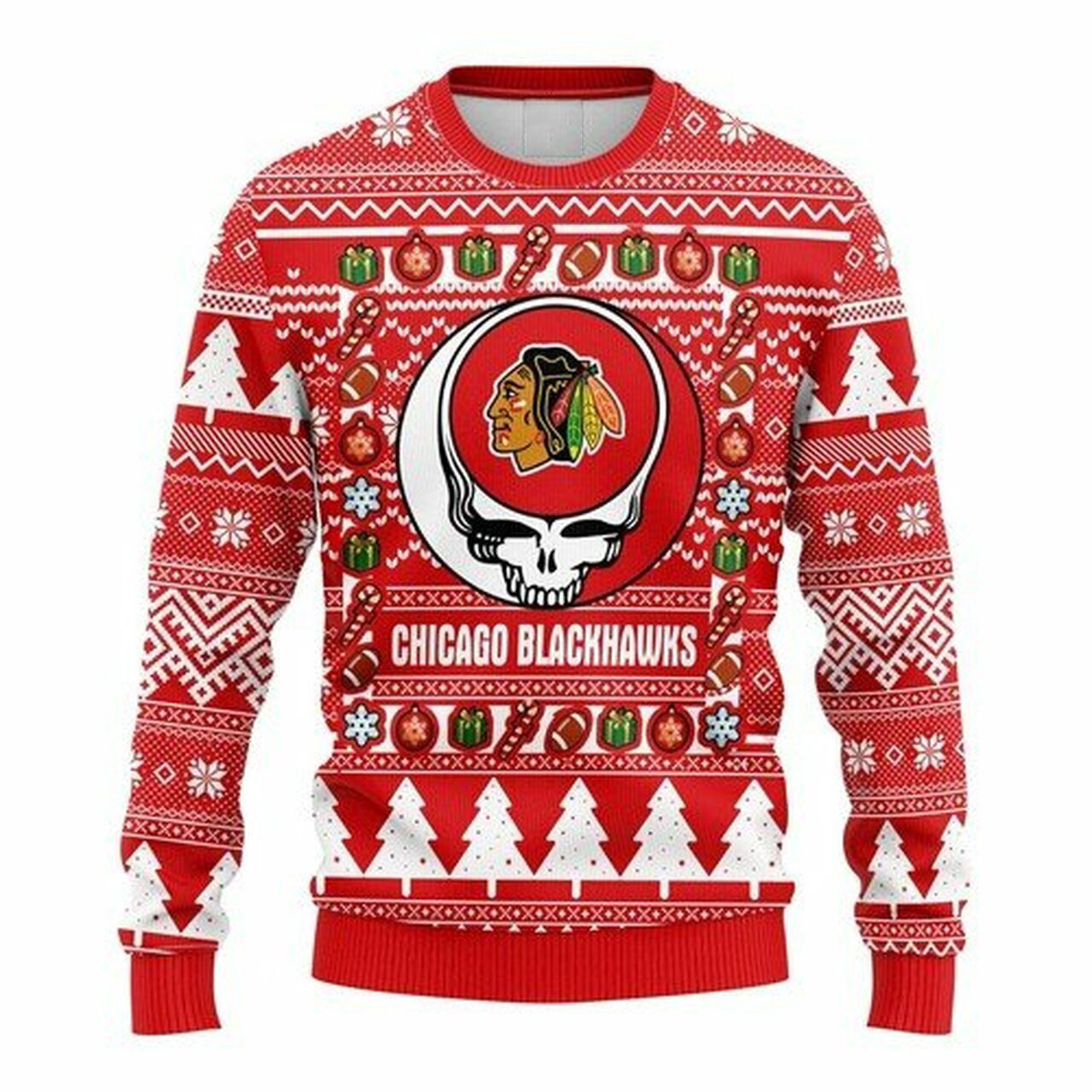 NHL Chicago Blackhawks Grateful Dead ugly christmas sweater