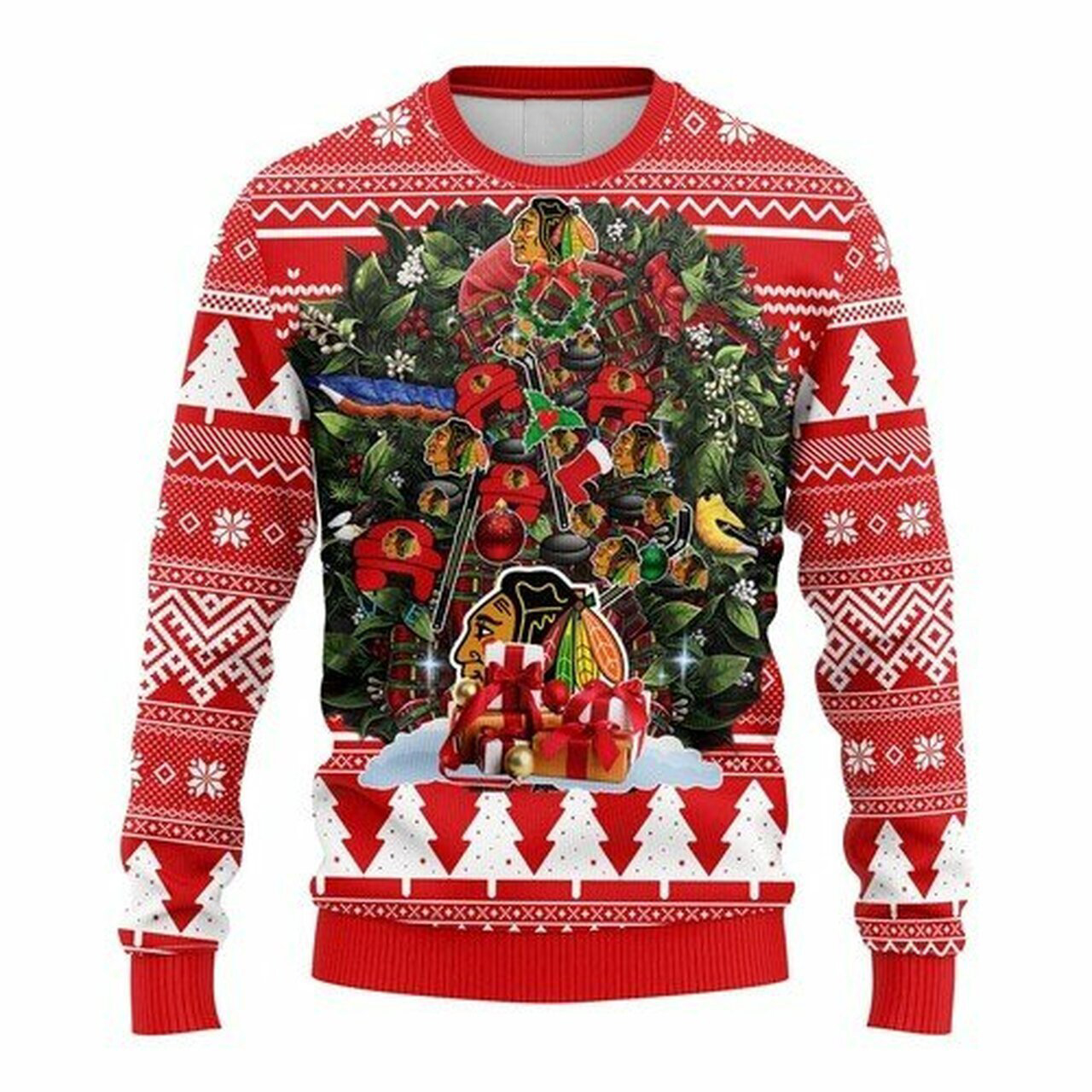 NHL Chicago Blackhawks christmas tree ugly sweater
