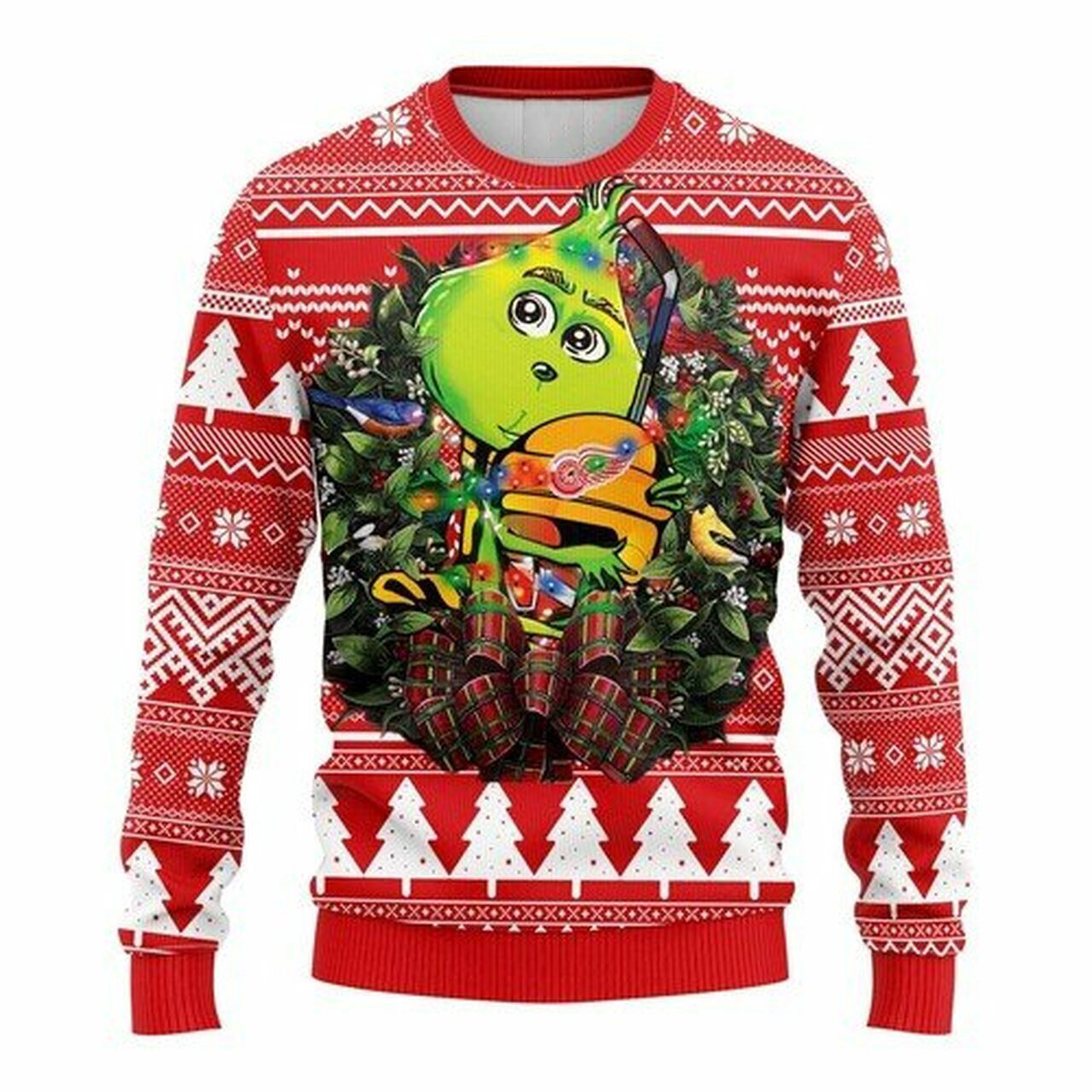 NHL Detroit Red Wings Grinch hug ugly christmas sweater