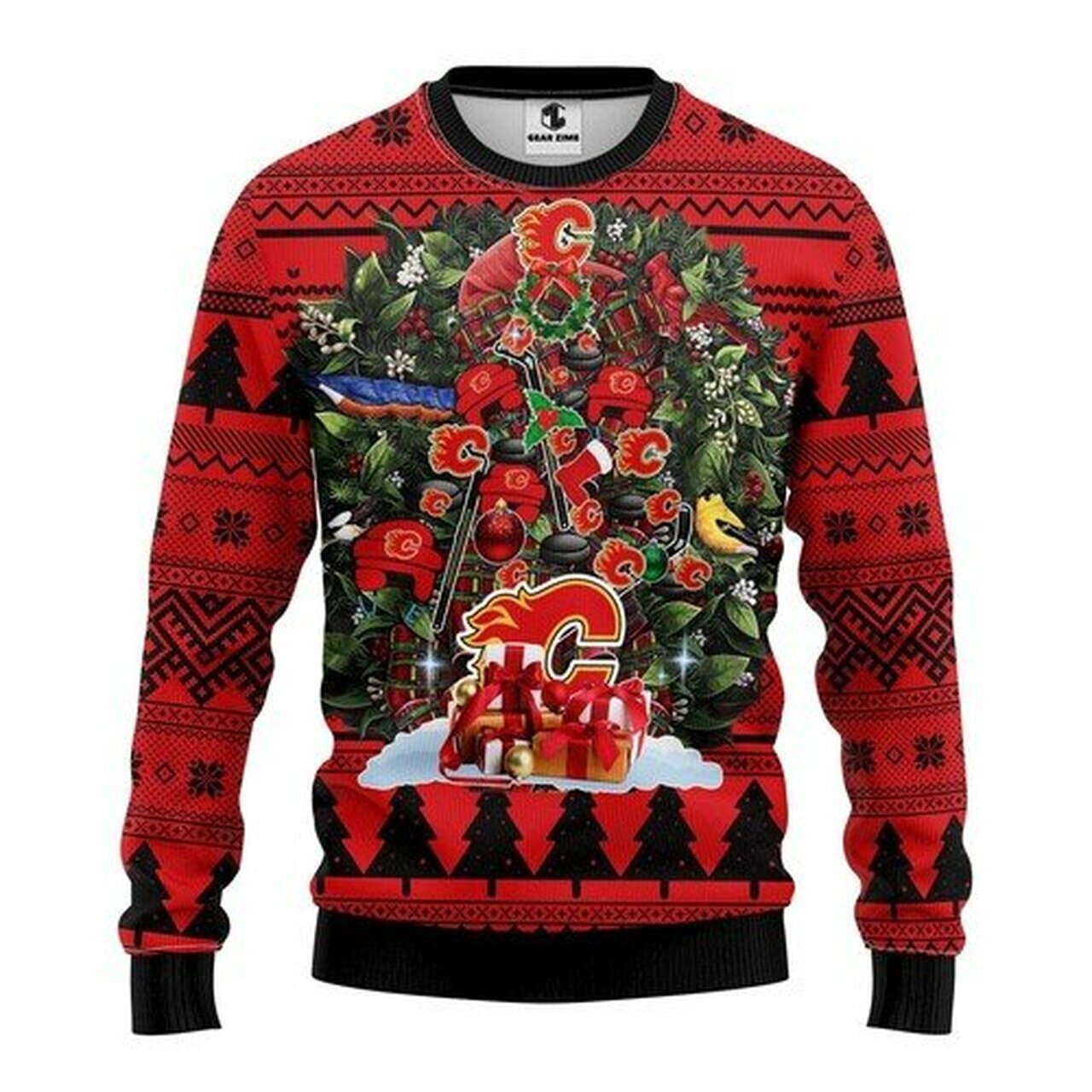 NHL Calgary Flames christmas tree ugly sweater