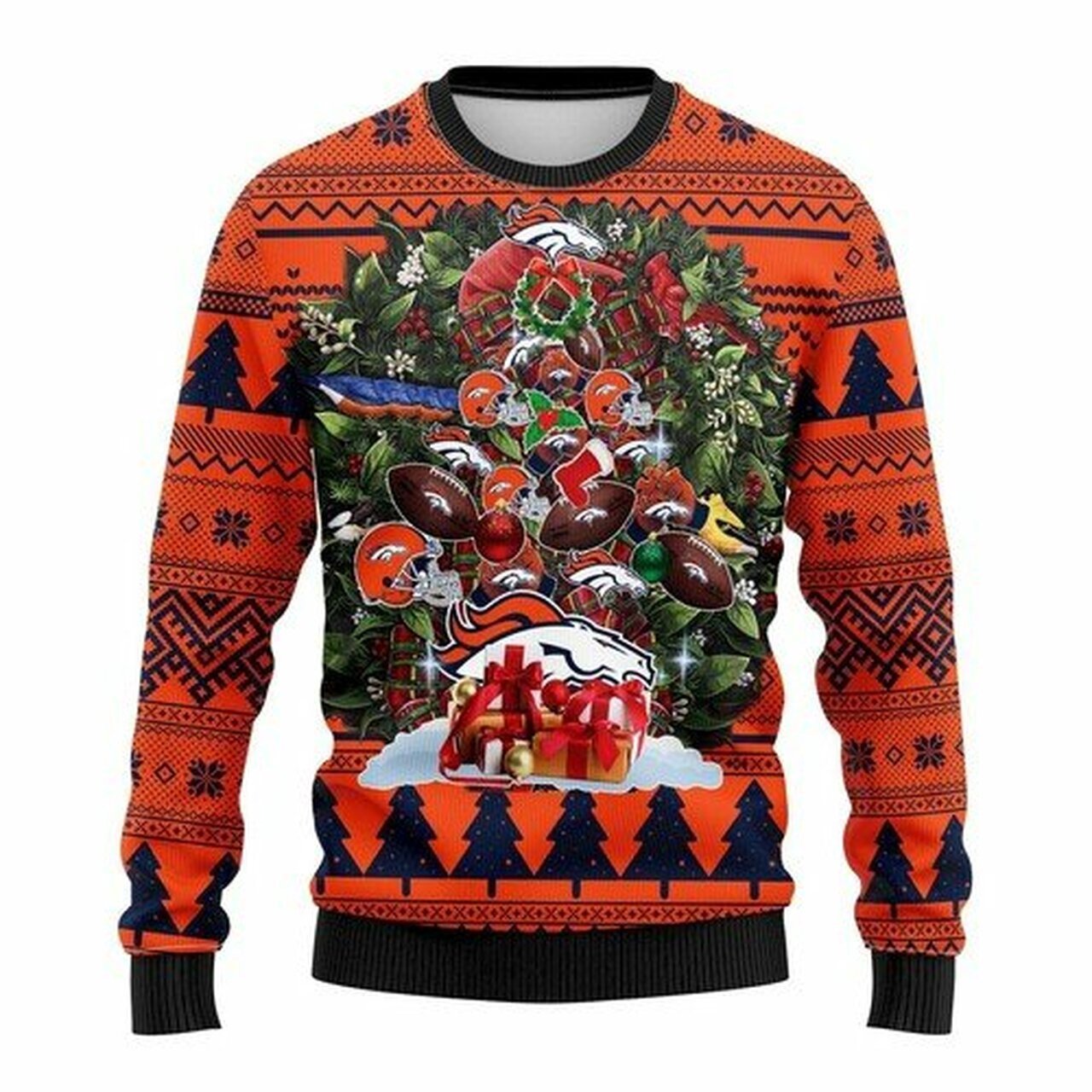 NFL Denver Brocos christmas tree ugly sweater