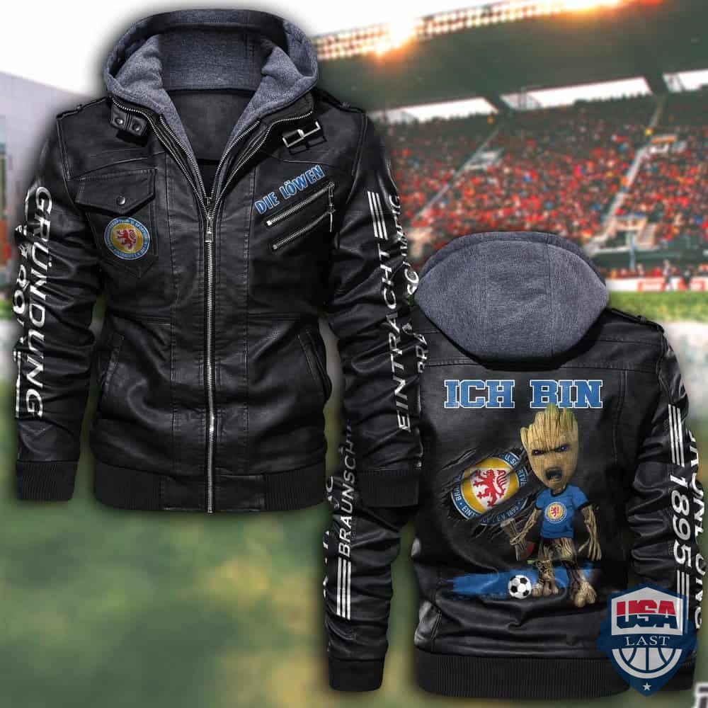 NEW Eintracht Braunschweig FC Hooded Leather Jacket – Hothot 170122