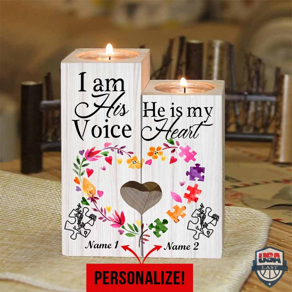 Personalized Autism Awareness I Am His Voice He Is My Heart Candle Holder – Hothot 050122