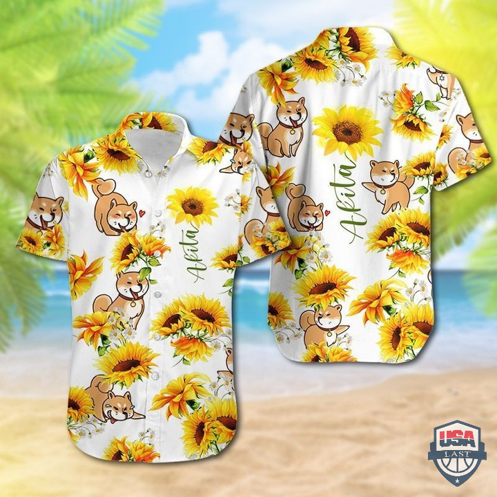 Akita And Sun Flower Hawaiian Shirt – Hothot 080122