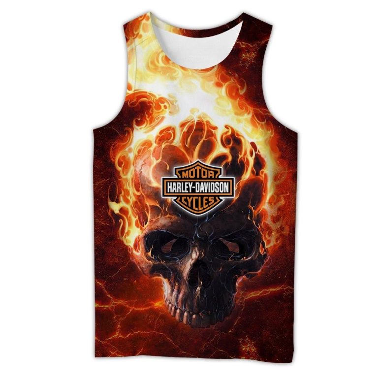 Harley Davidson motorcycle skull fire 3d all over printed hoodie 4