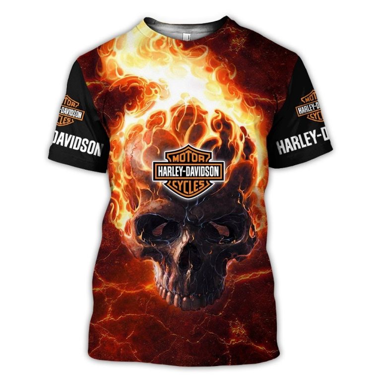 Harley Davidson motorcycle skull fire 3d all over printed hoodie 4