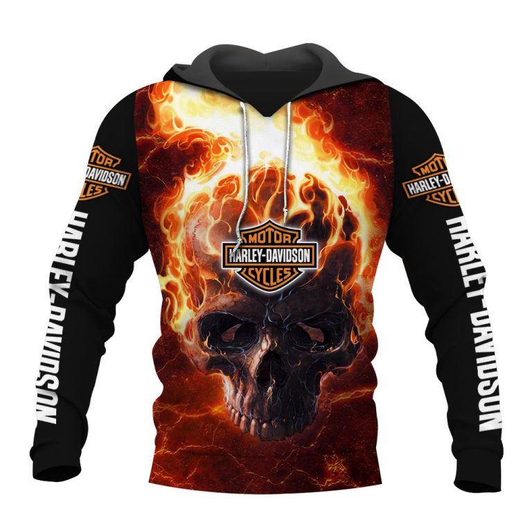 Harley Davidson motorcycle skull fire 3d all over printed hoodie 4