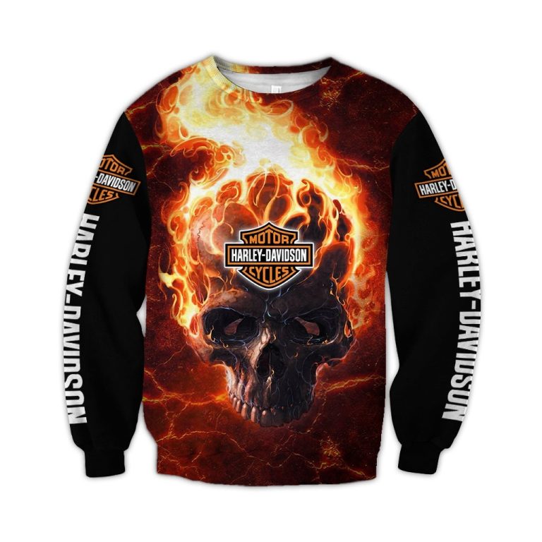 Harley Davidson motorcycle skull fire 3d all over printed hoodie 4