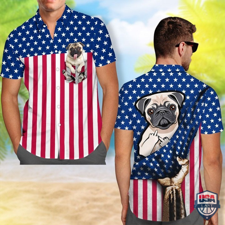 Pug Middle Finger American Flag Hawaiian Shirt – Hothot 080122
