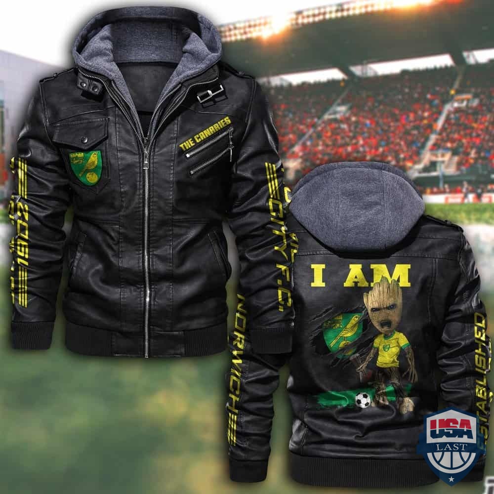 Norwich City FC Baby Groot Hooded Leather Jacket – Hothot 150122