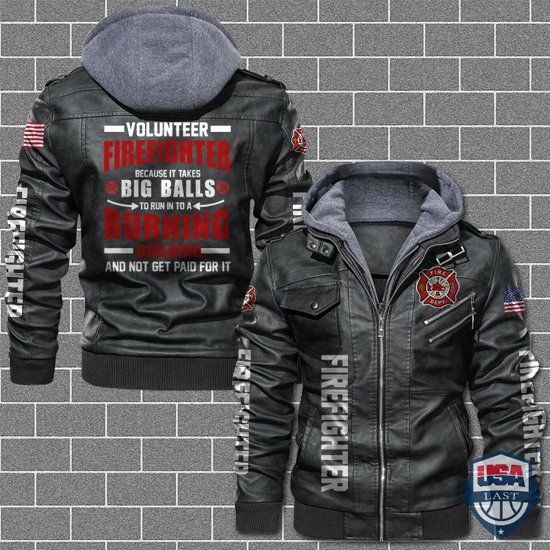 [Hot] Volunteer Firefighter US Flag Leather Jacket – Hothot 180122