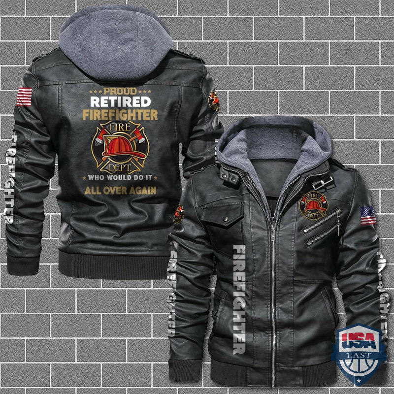 Proud Retired Firefighter US Flag Leather Jacket