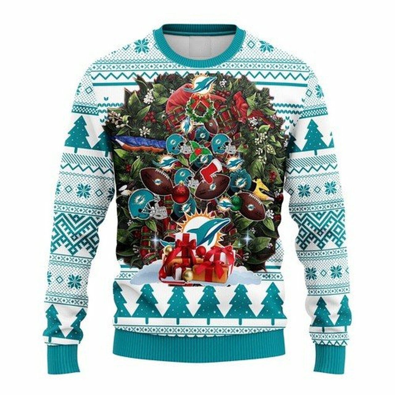 NFL Miami Dolphins christmas tree ugly sweater