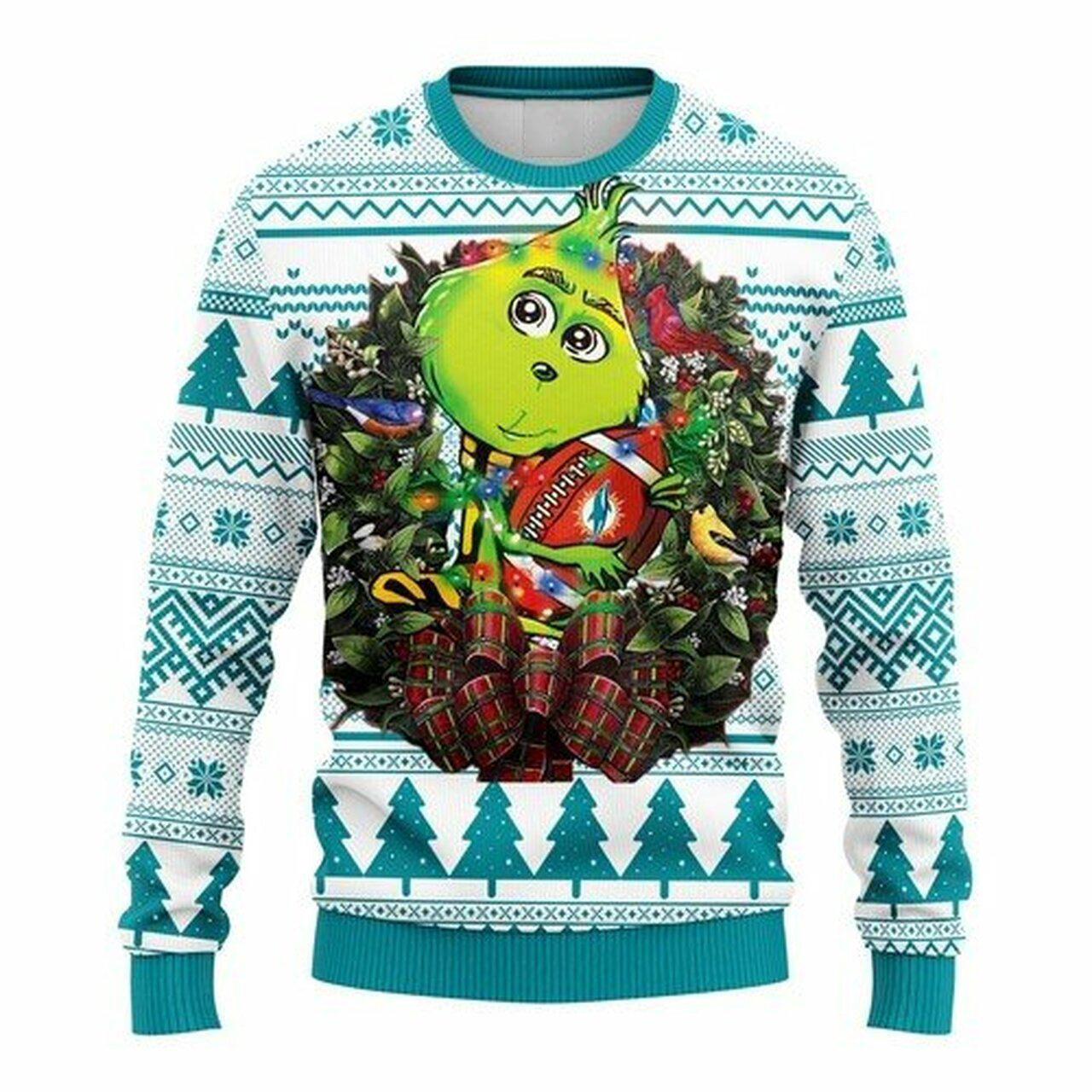NFL Miami Dolphins Grinch hug ugly christmas sweater